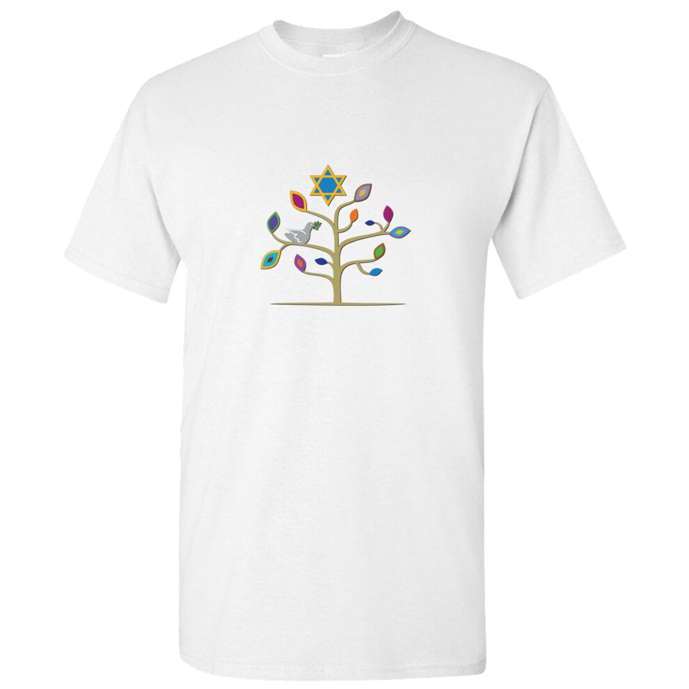 (5XL) Traditional Jewish Happy Passover Tree Pesaá¸¥ White Men T Shirt Tee Top