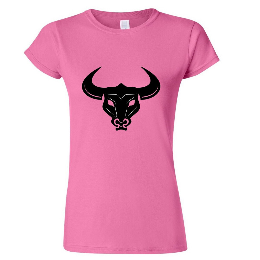 (Pink, M) Taurus Bull Head Zodiac Horoscope Astrological Sign Ladies Women T Shirt Tee Top