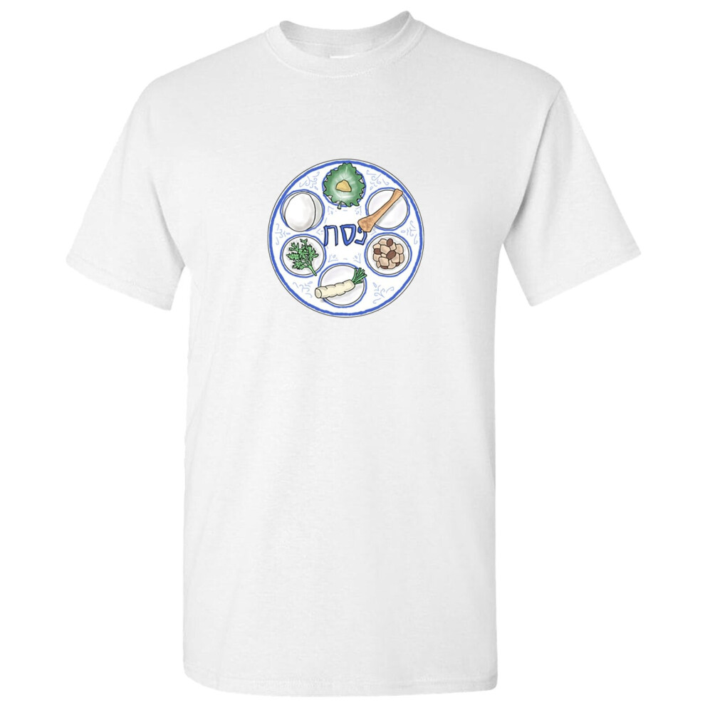 (M) Traditional Jewish Happy Passover Food Table White Men T Shirt Tee Top