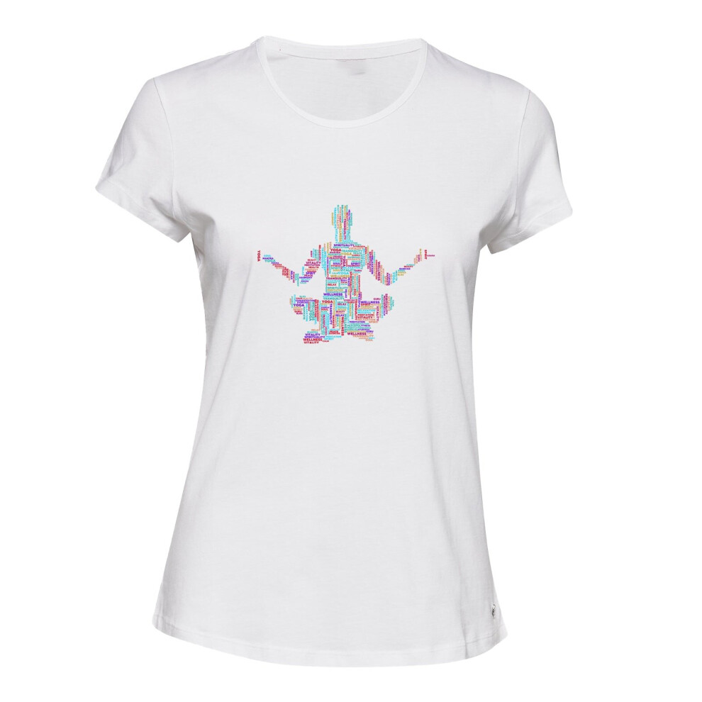 (2XL) Unique Yoga Pose Human Logo 3D Art White Female Ladies Women T Shirt Tee Top