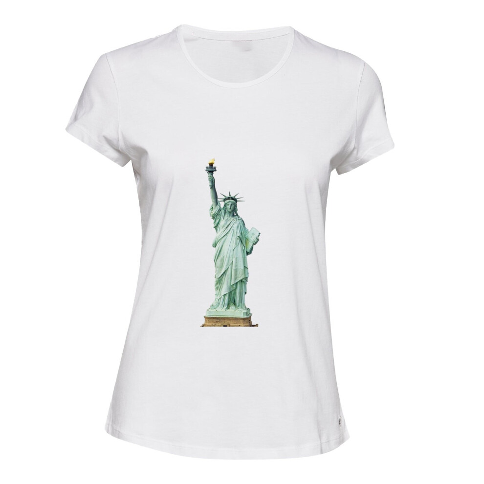 (XL) USA New York Harbor Statue of Liberty White Female Ladies Women T Shirt Tee Top