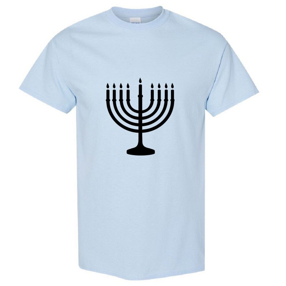 (Light Blue, XL) Traditional Jewish Judism Festival Celebration Hanukkah Men T Shirt Tee Top Logo