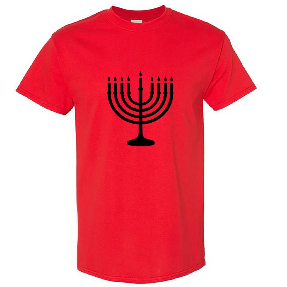 (Red, 2XL) Traditional Jewish Judism Festival Celebration Hanukkah Men T Shirt Tee Top Logo