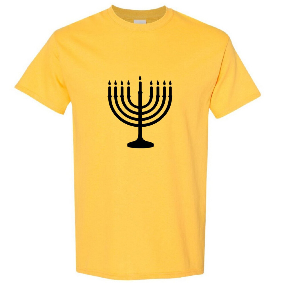 (Yellow, M) Traditional Jewish Judism Festival Celebration Hanukkah Men T Shirt Tee Top Logo