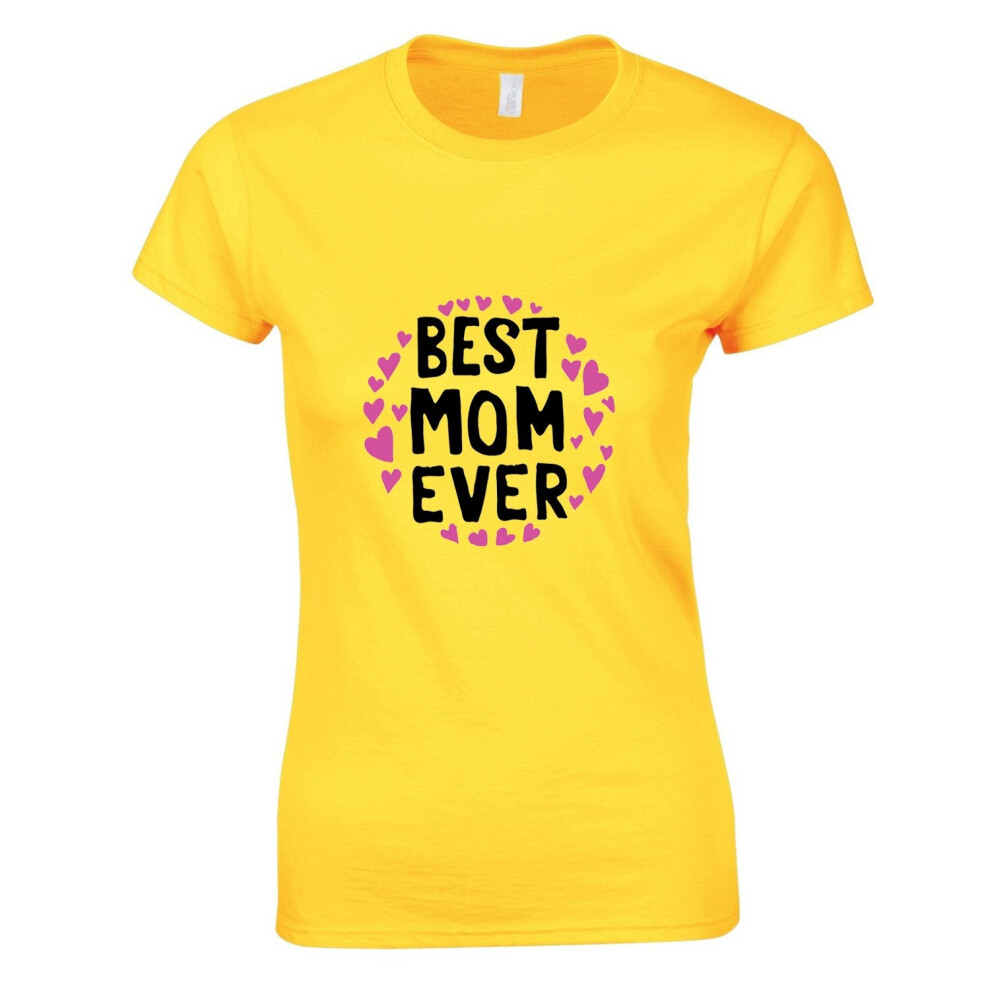 (Yellow, M) World Best Mom Mum Mummy Ever Mothers Day Gifts Ladies Women T Shirt Tee Top