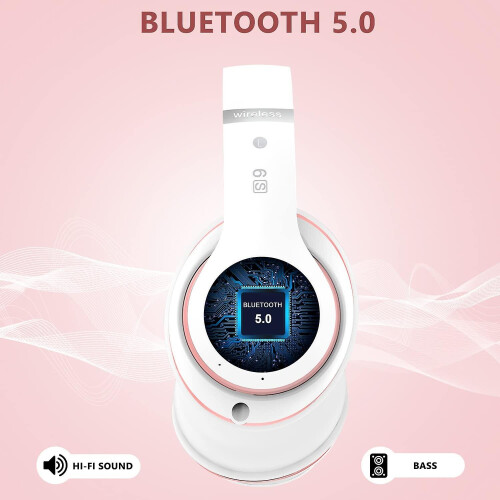 (Pink) Wireless Headset Foldable Bluetooth Headphones Over Ear 40 Hours Playtime 1
