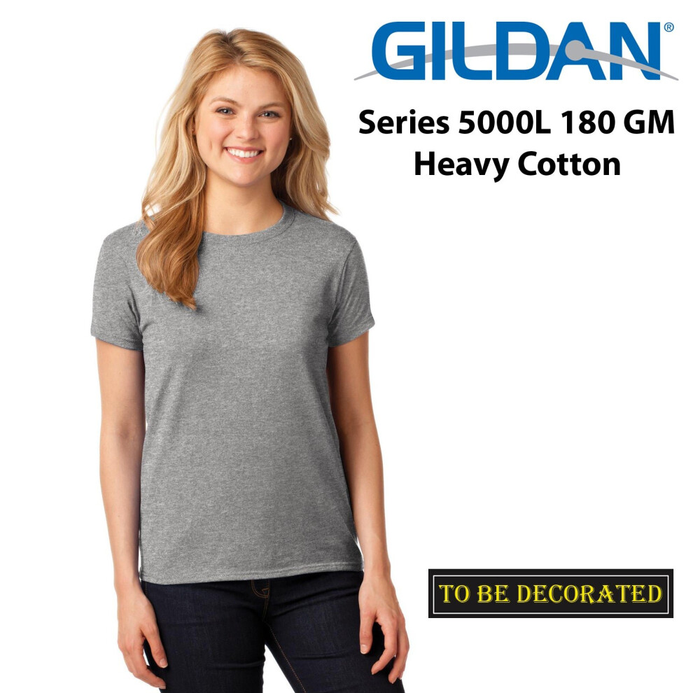 (S) Gildan Female Ladies Womens Heavy Cotton Basic Sport Grey T-Shirt Tee Tops