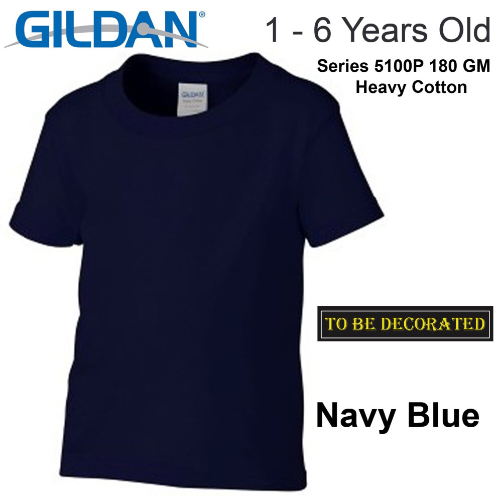(Medium / 3T / 2-3 YO) Gildan Navy Blue T-SHIRT Tee Baby Toddler Youth Kids Boy Girl Cotton