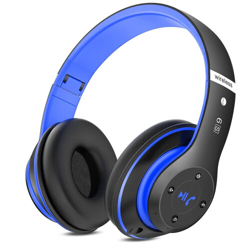(Blue) Wireless Headset Foldable Bluetooth Headphones Over Ear 40 Hours Playtime