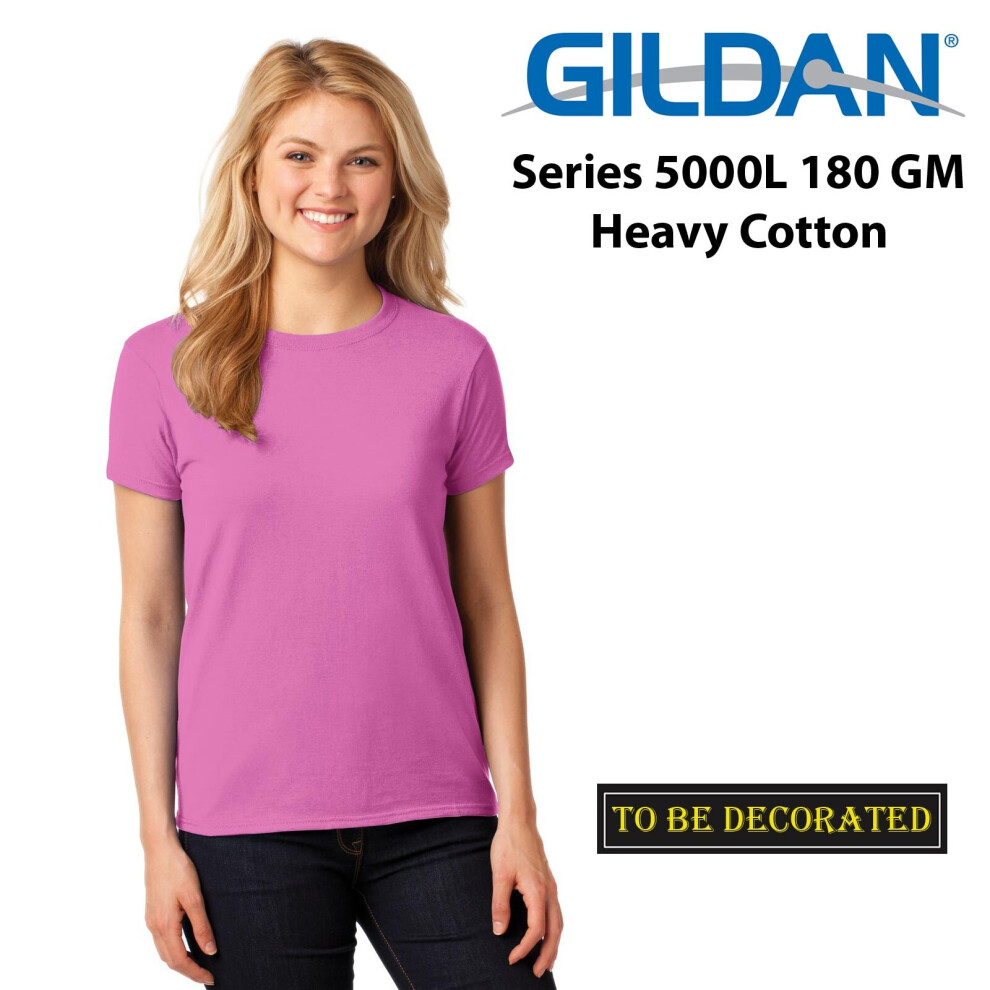 (M) Gildan Female Ladies Womens Heavy Cotton Basic Azalea Pink T-Shirt Tee Tops