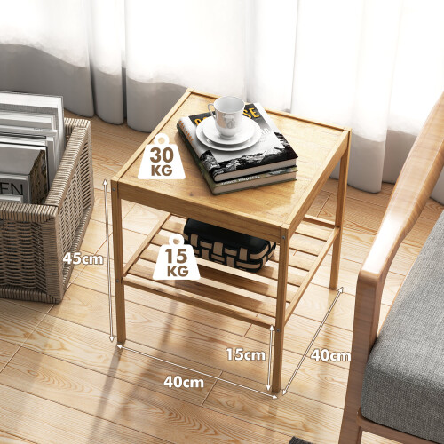 Costway Bamboo Nightstand Set of 2 Side Table Square Lightweight End Table 2