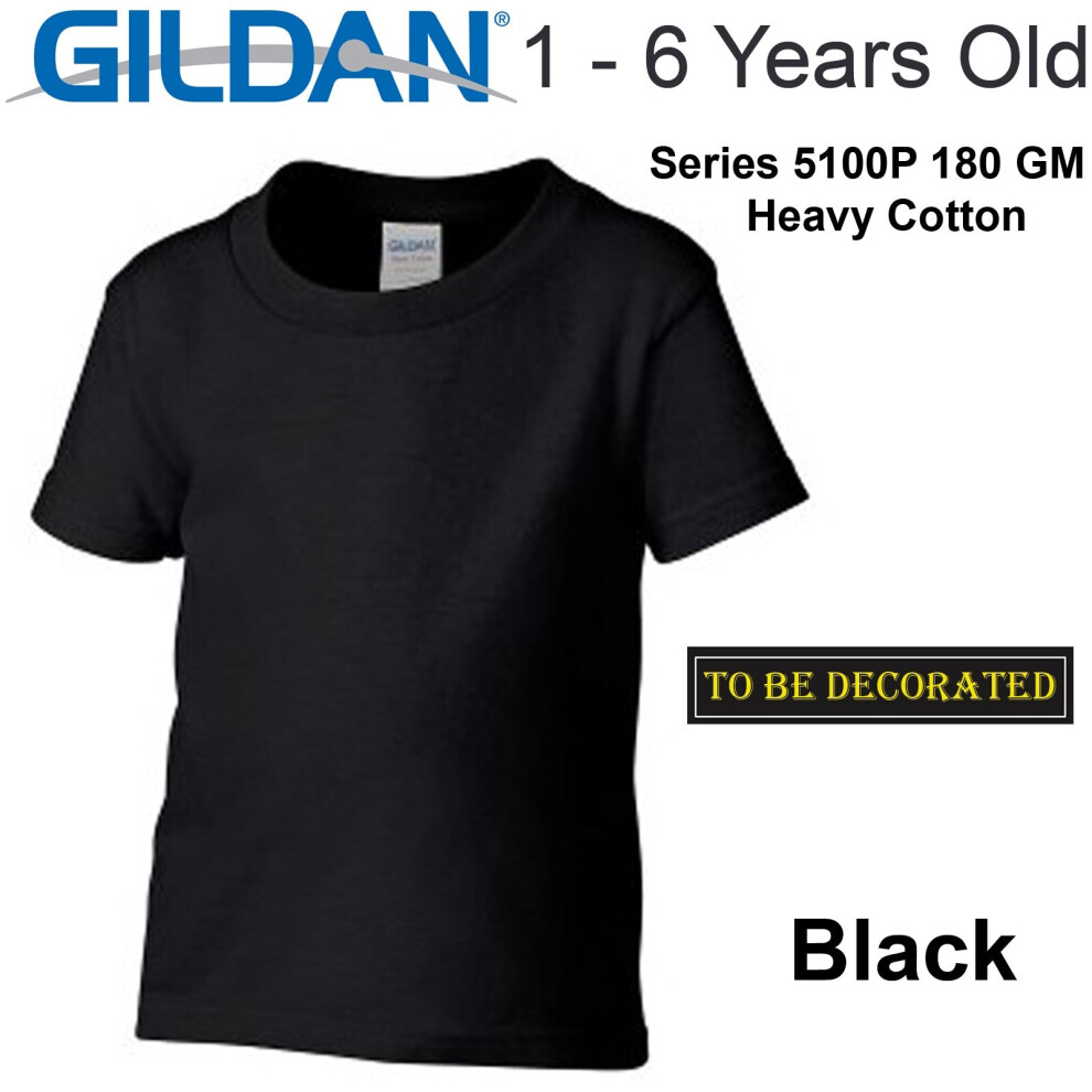 (Small / 2T / 1-2 YO) Gildan Black T-SHIRT Tee Baby Toddler Youth Unisex Boy Girl Cotton