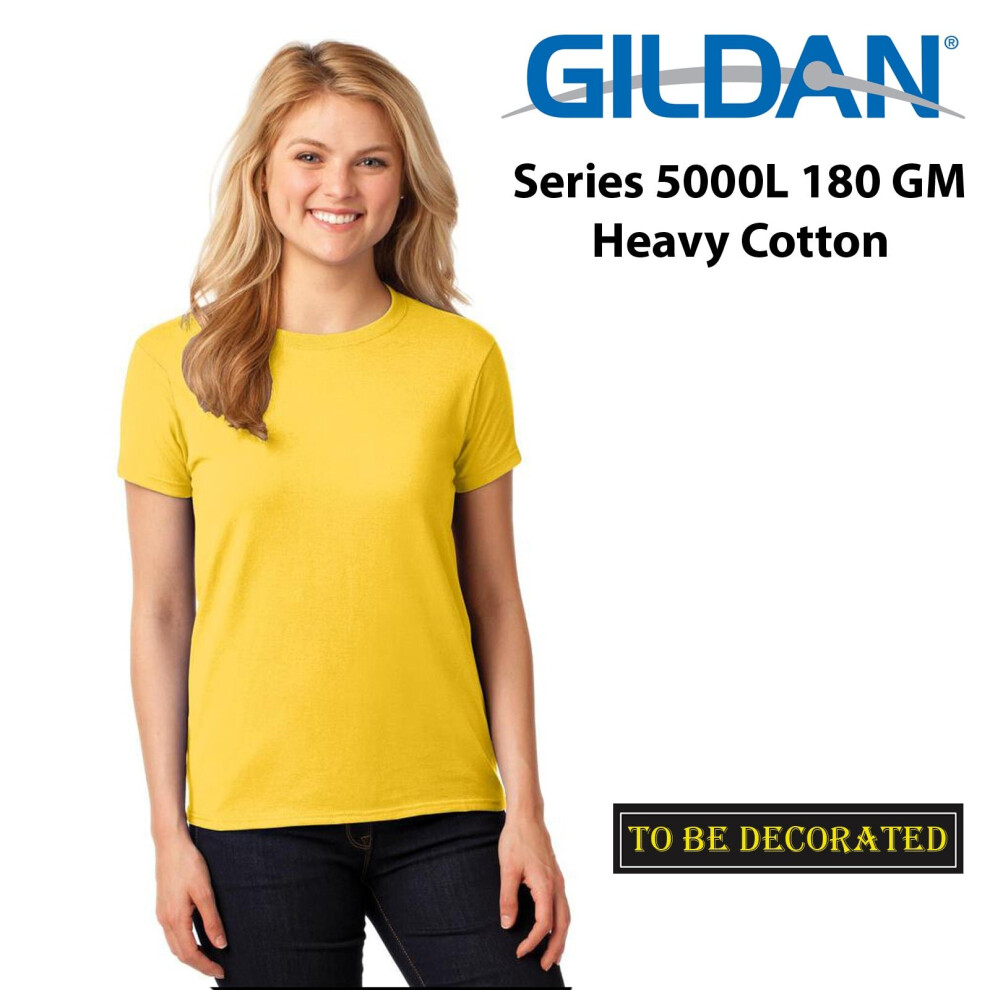 (S) Gildan Female Ladies Womens Heavy Cotton Basic Daisy Yellow T-Shirt Tee Tops