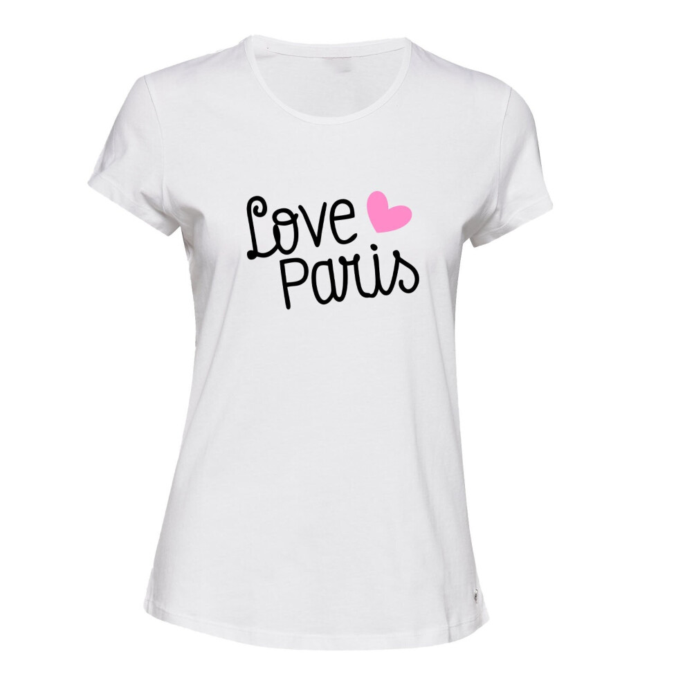 (White, 2XL) I Love Paris France City of Romance Lights Gift Ladies Women T Shirt Tee Top