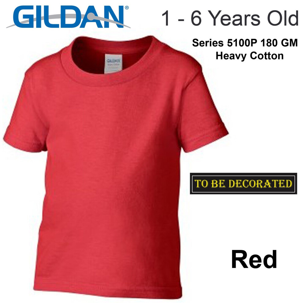 (Small / 2T / 1-2 YO) Gildan Red T-SHIRT Tee Baby Toddler Youth Kids Boy Girl Heavy Cotton