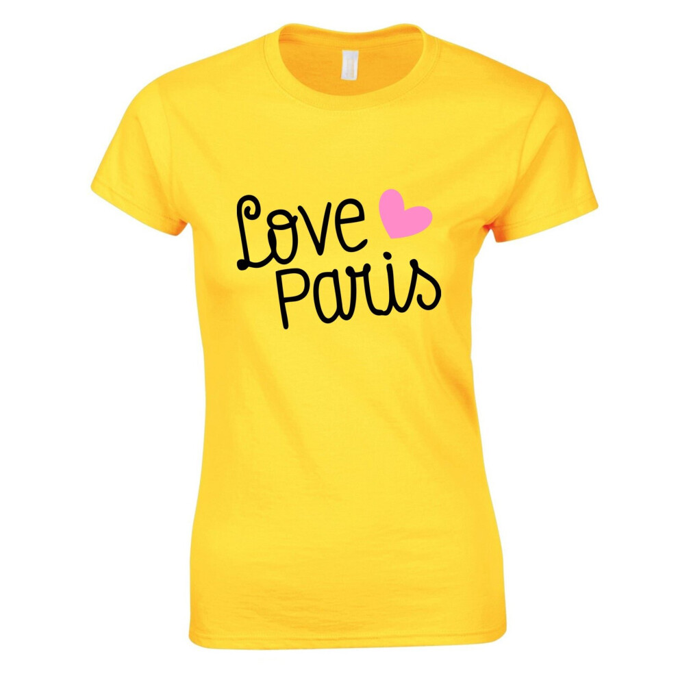 (Yellow, L) I Love Paris France City of Romance Lights Gift Ladies Women T Shirt Tee Top