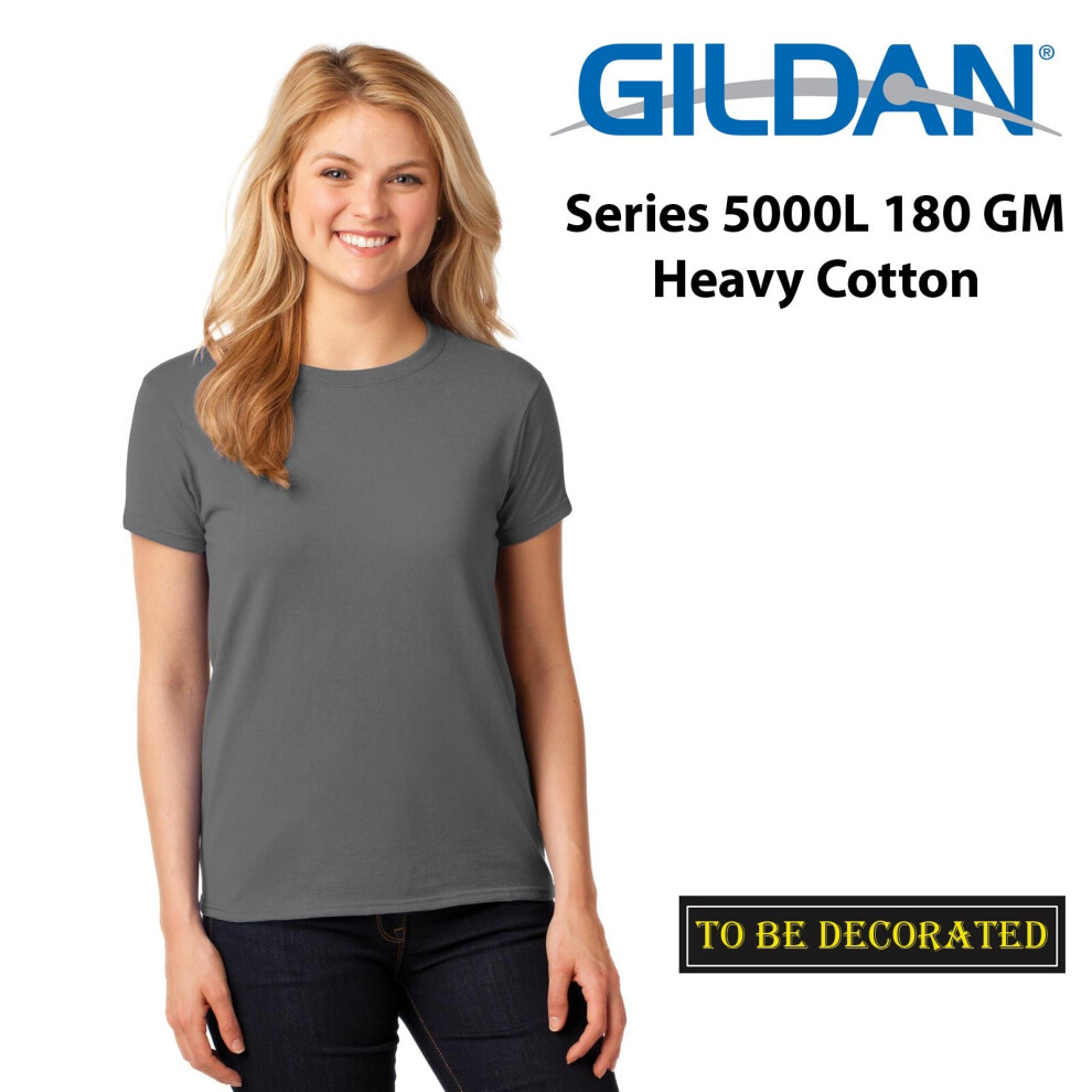 (M) Gildan Female Ladies Womens Heavy Cotton Basic Charcoal T-Shirt Tee Tops