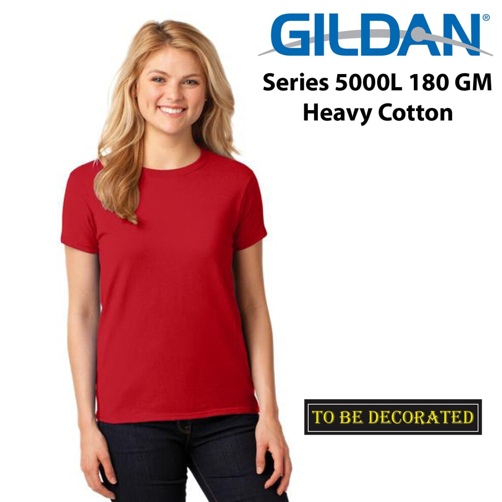 (L) Gildan Female Ladies Womens Heavy Cotton Basic Red T-Shirt Tee Tops