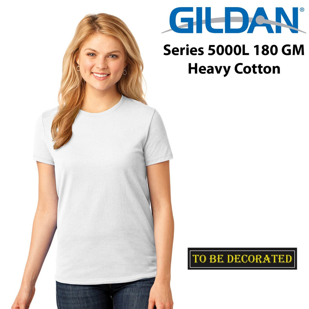 (S) Gildan Female Ladies Womens Heavy Cotton Basic White T-Shirt Tee Tops