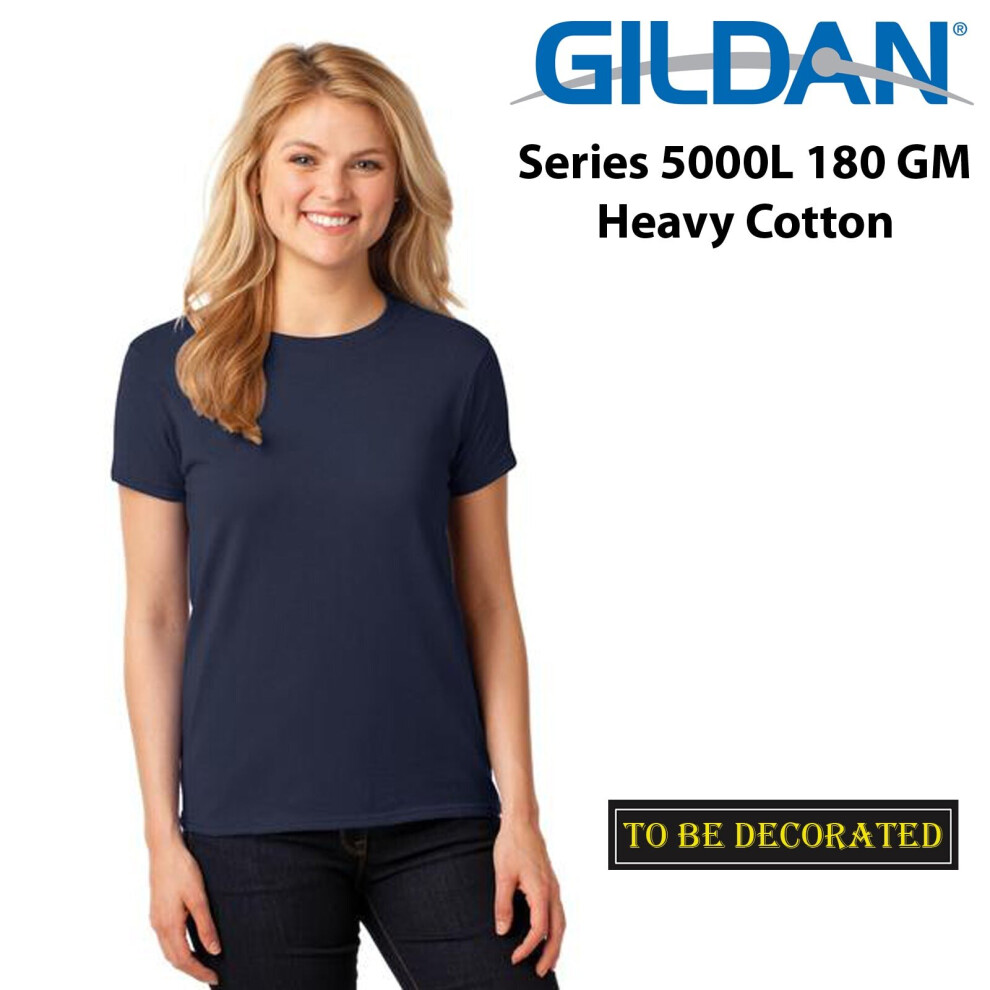 (S) Gildan Female Ladies Womens Heavy Cotton Basic Navy Blue T-Shirt Tee Tops