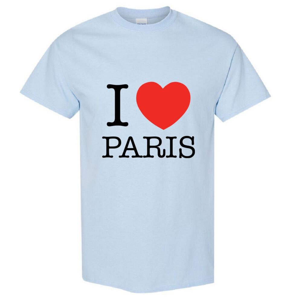 (Light Blue, M) I love Heart Paris France City French Fashion Men T Shirt Tee Top