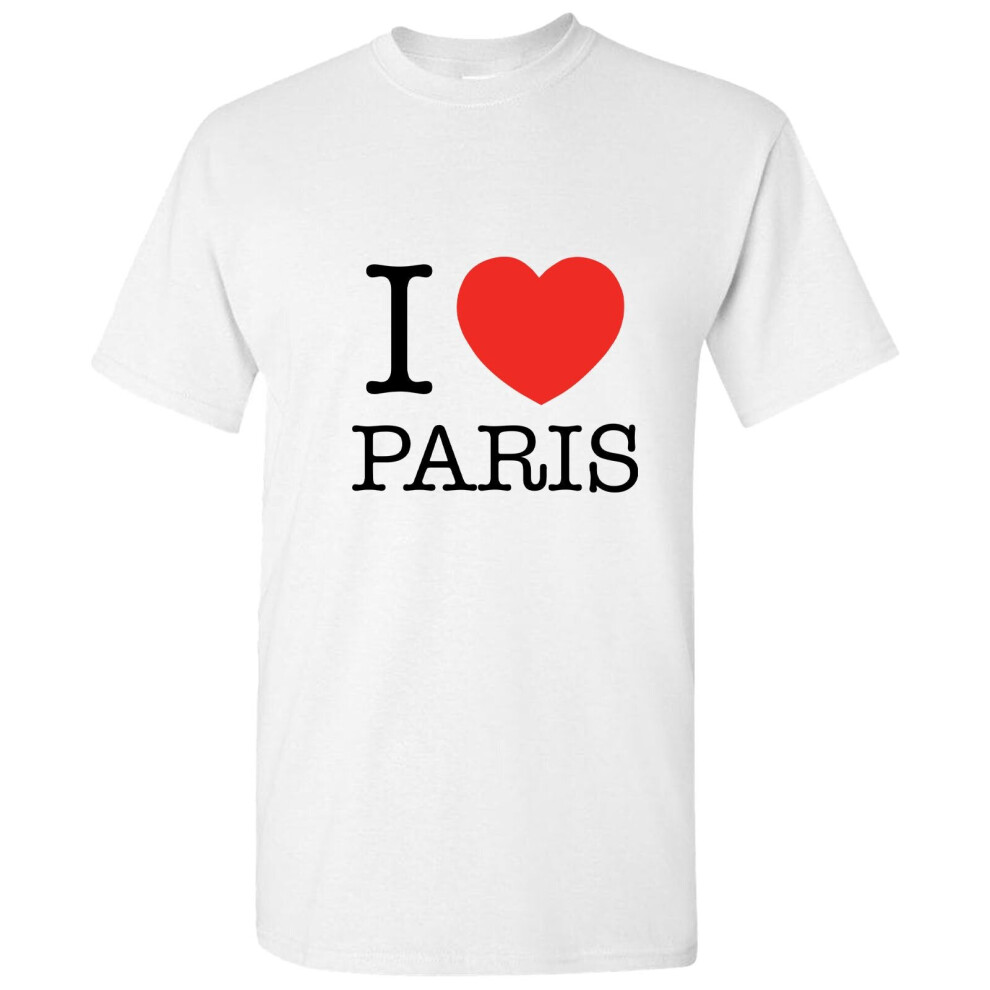 (White, 2XL) I love Heart Paris France City French Fashion Men T Shirt Tee Top