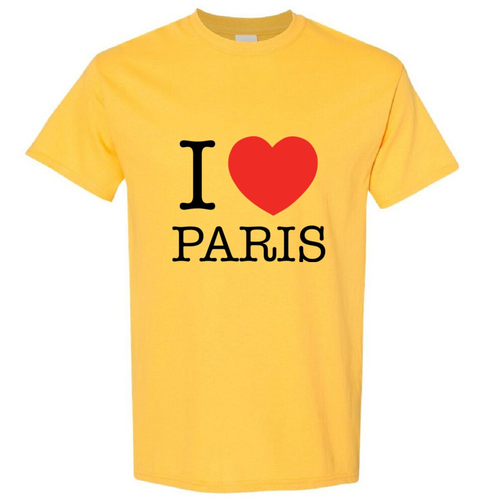 (Yellow, S) I love Heart Paris France City French Fashion Men T Shirt Tee Top