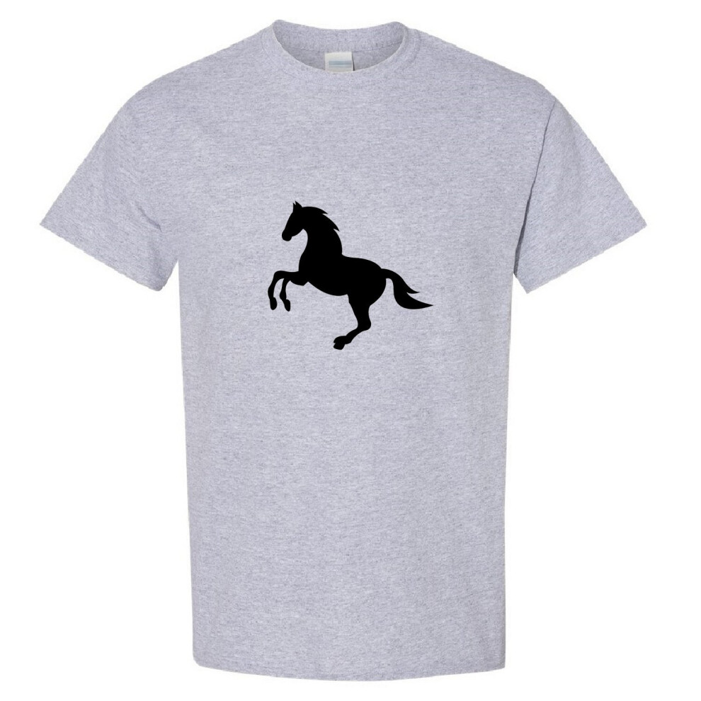 (Sport Grey, 5XL) Cool Classic Vintage Running Wild Black Horse Mustang Pony Men T Shirt Tee Top