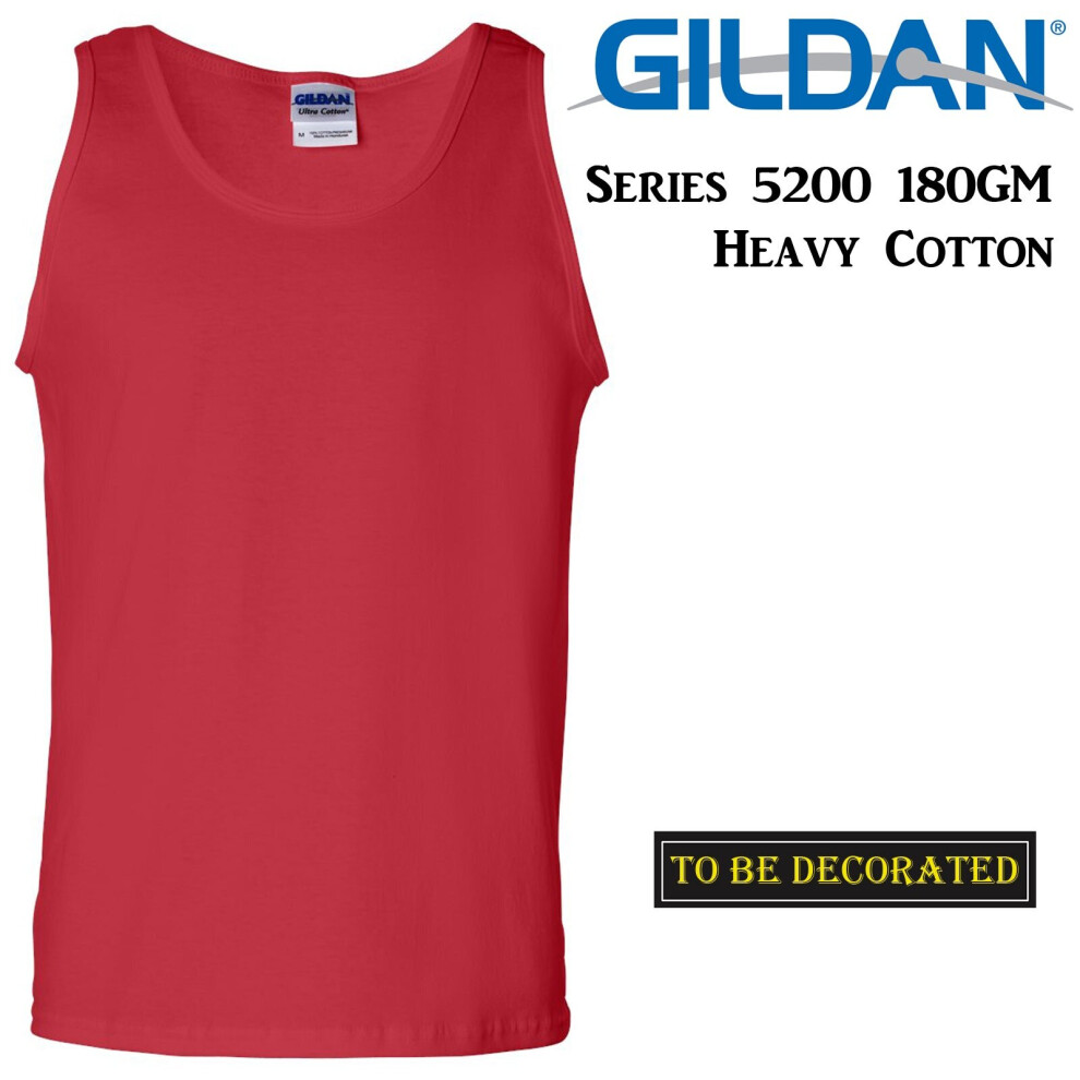 (S) Gildan Red Tank Top Singlet Shirt S - 2XL Small Big Men's Heavy Cotton