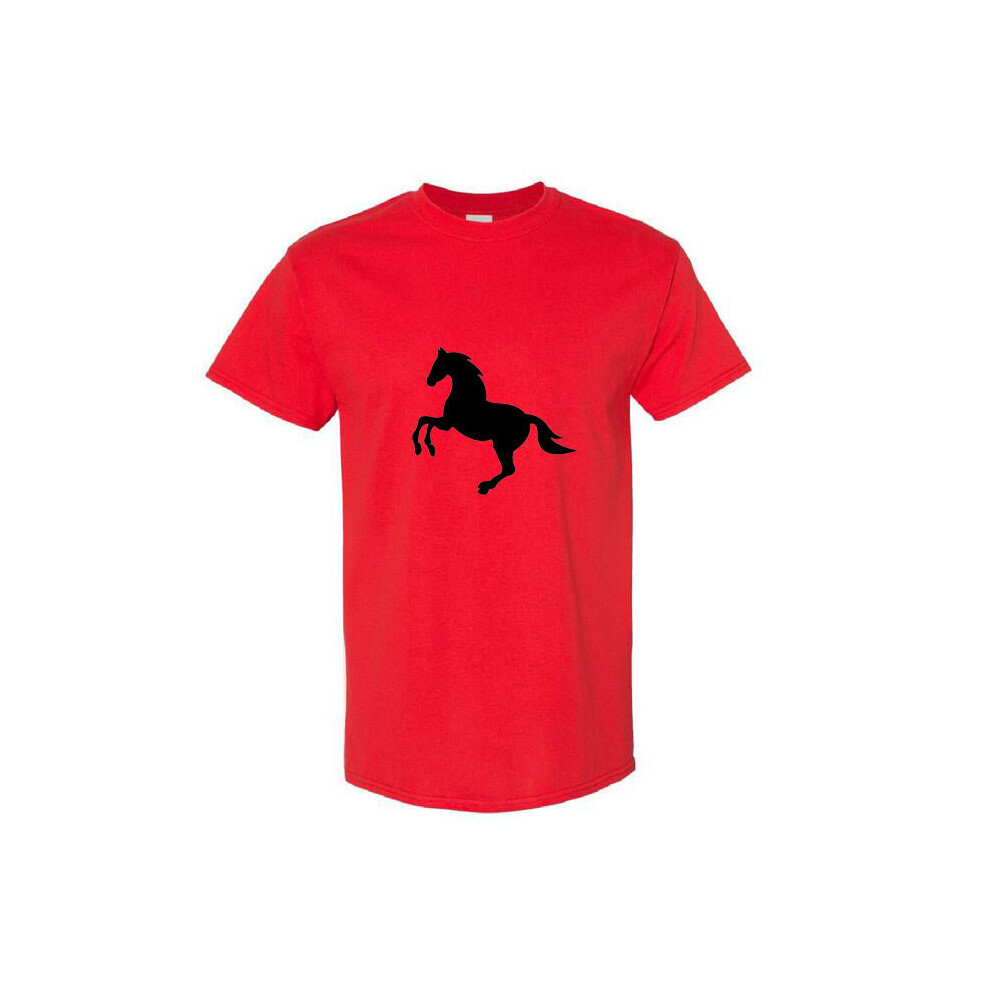 (Red, L) Cool Classic Vintage Running Wild Black Horse Mustang Pony Men T Shirt Tee Top