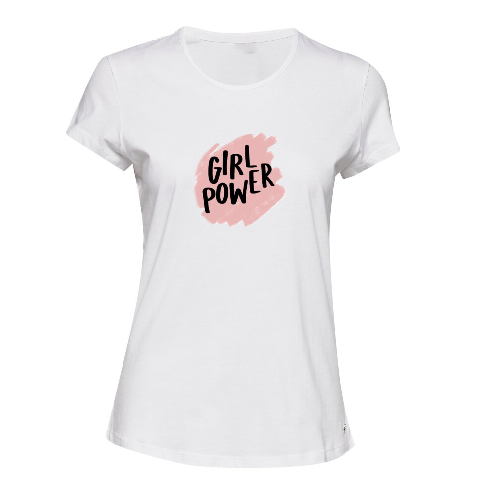 (2XL) Girl Power Pink Sign Art White Female Ladies Women T Shirt Tee Top