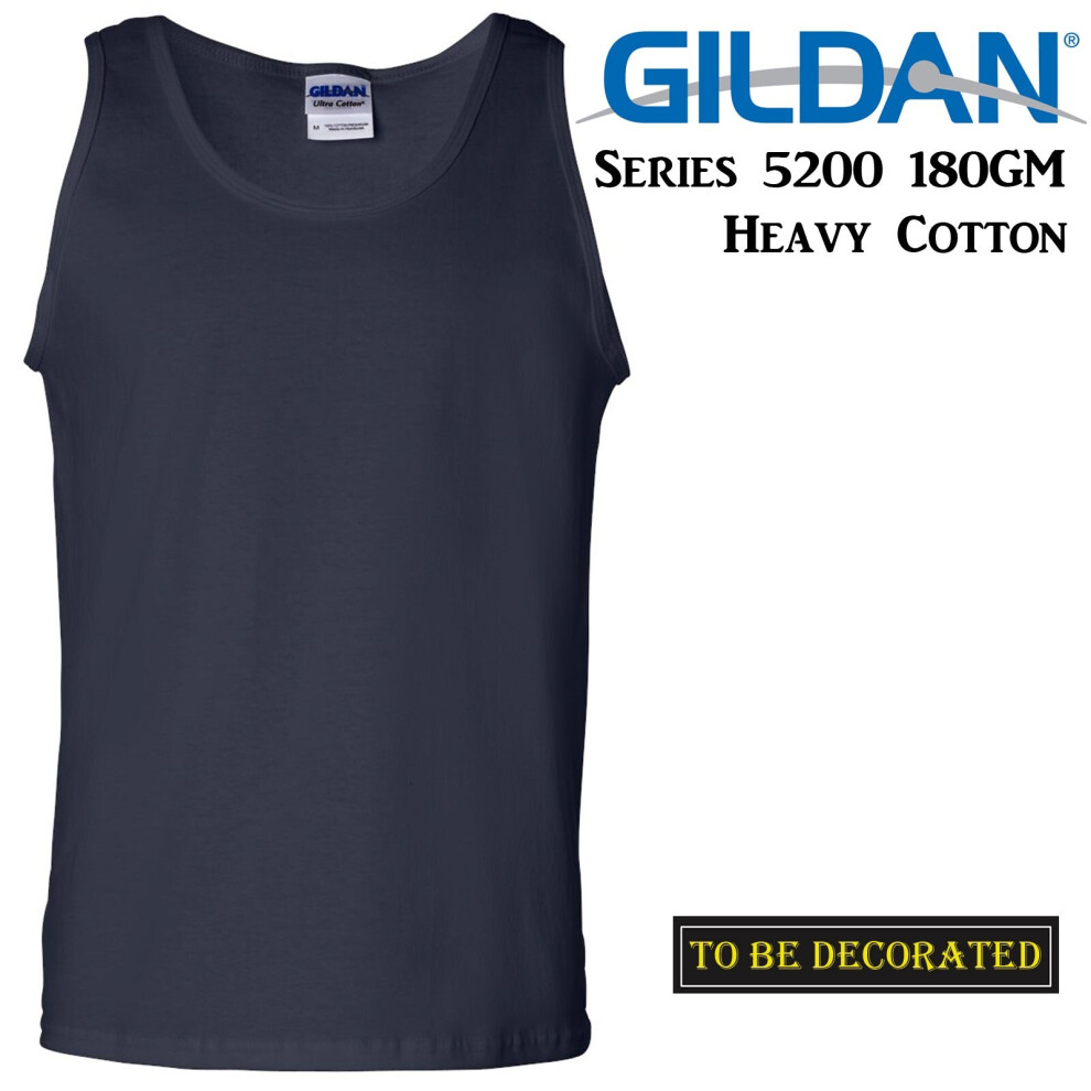 (2XL) Gildan Navy Blue Tank Top Singlet Shirt S - 2XL Small Big Men's Heavy Cotton