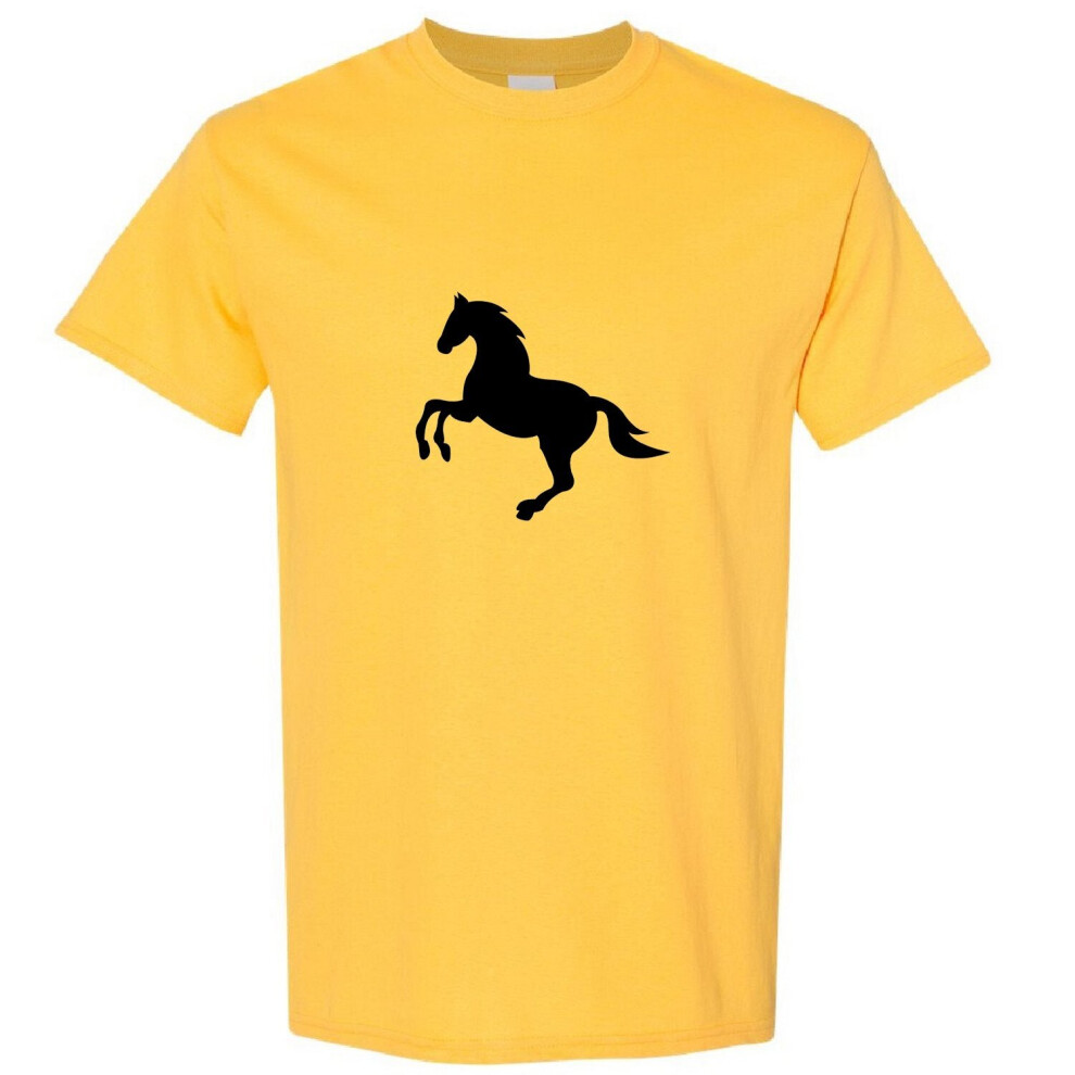 (Yellow, 2XL) Cool Classic Vintage Running Wild Black Horse Mustang Pony Men T Shirt Tee Top