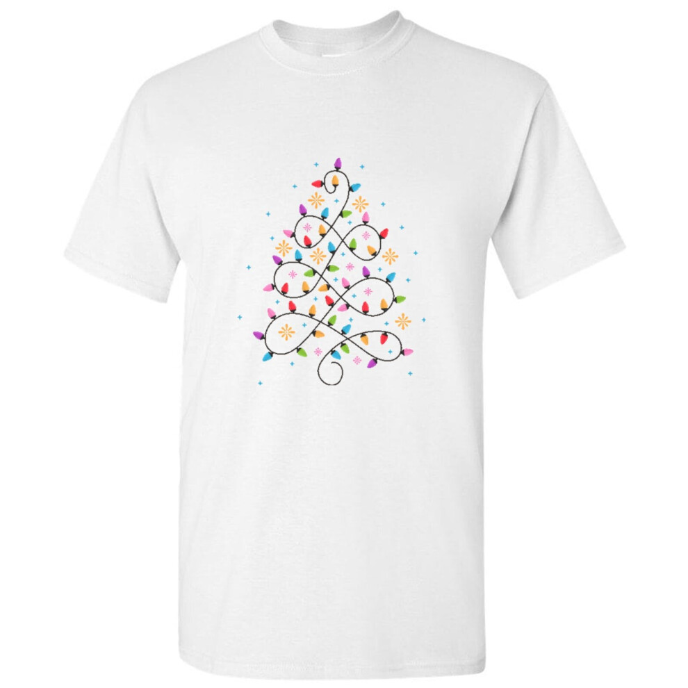 (M) Abstract Christmas Tree Lights Decorations Art White Men T Shirt Tee Top