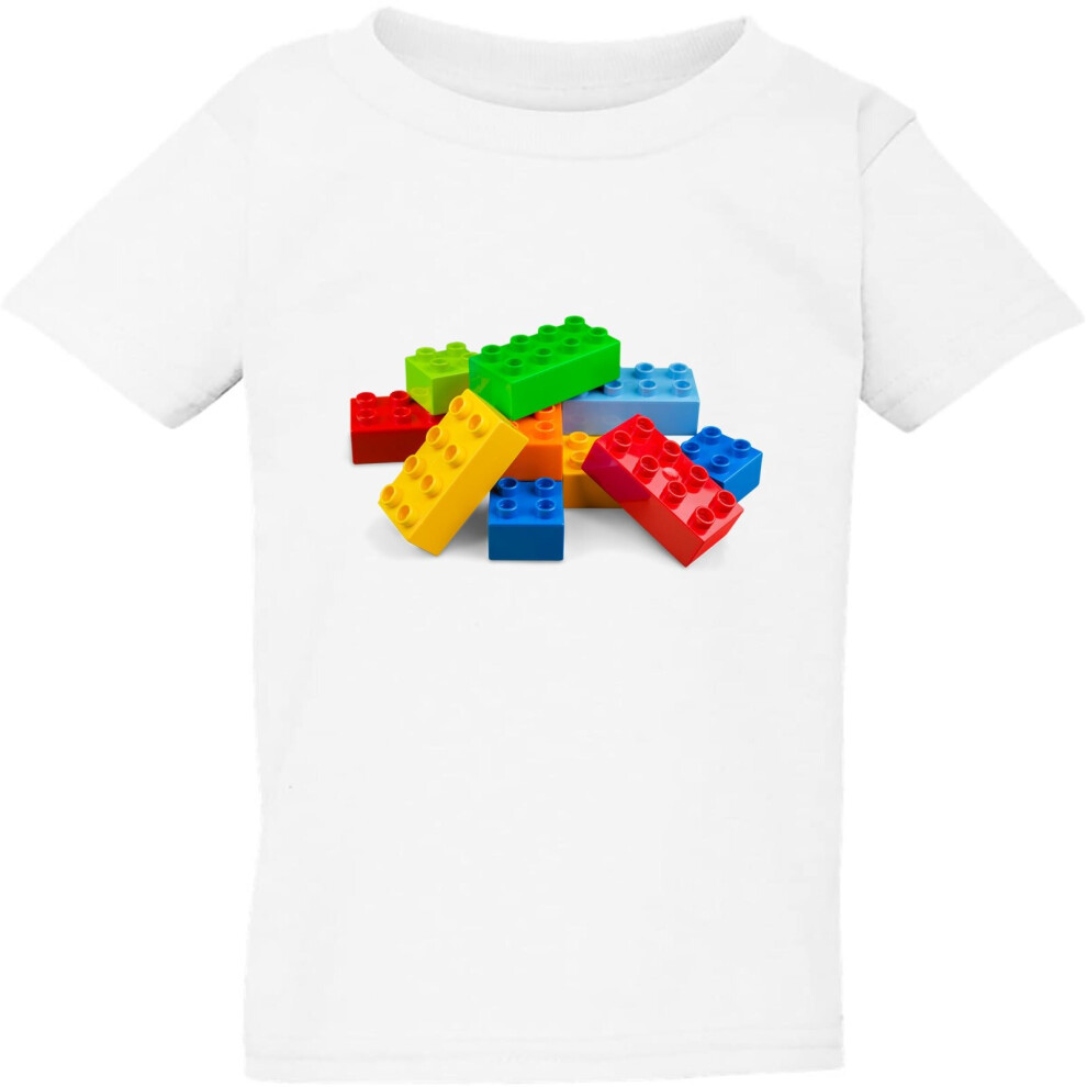 (XL / 5T / 4-5 YO) Colourful Lego Building Blocks Brick Toy White Kids Boys Girls T Shirt Tee Top