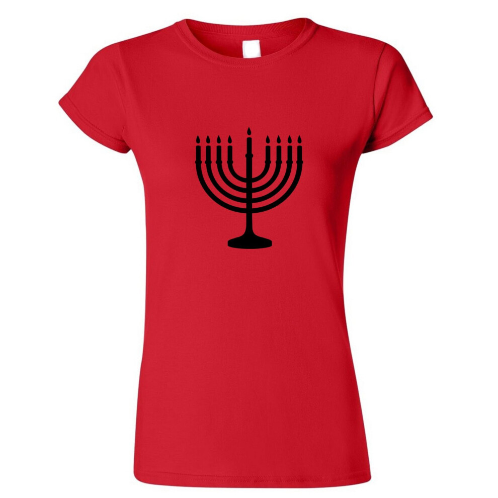 (Red, XL) Jewish Judism Festival Celebration Hanukkah Ladies Women T Shirt Tee Top Logo