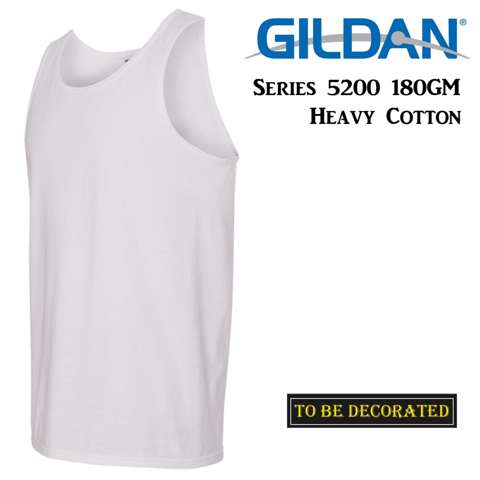 (S) Gildan White Tank Top Singlet Shirt S - 3XL Small Big Men's Heavy Cotton