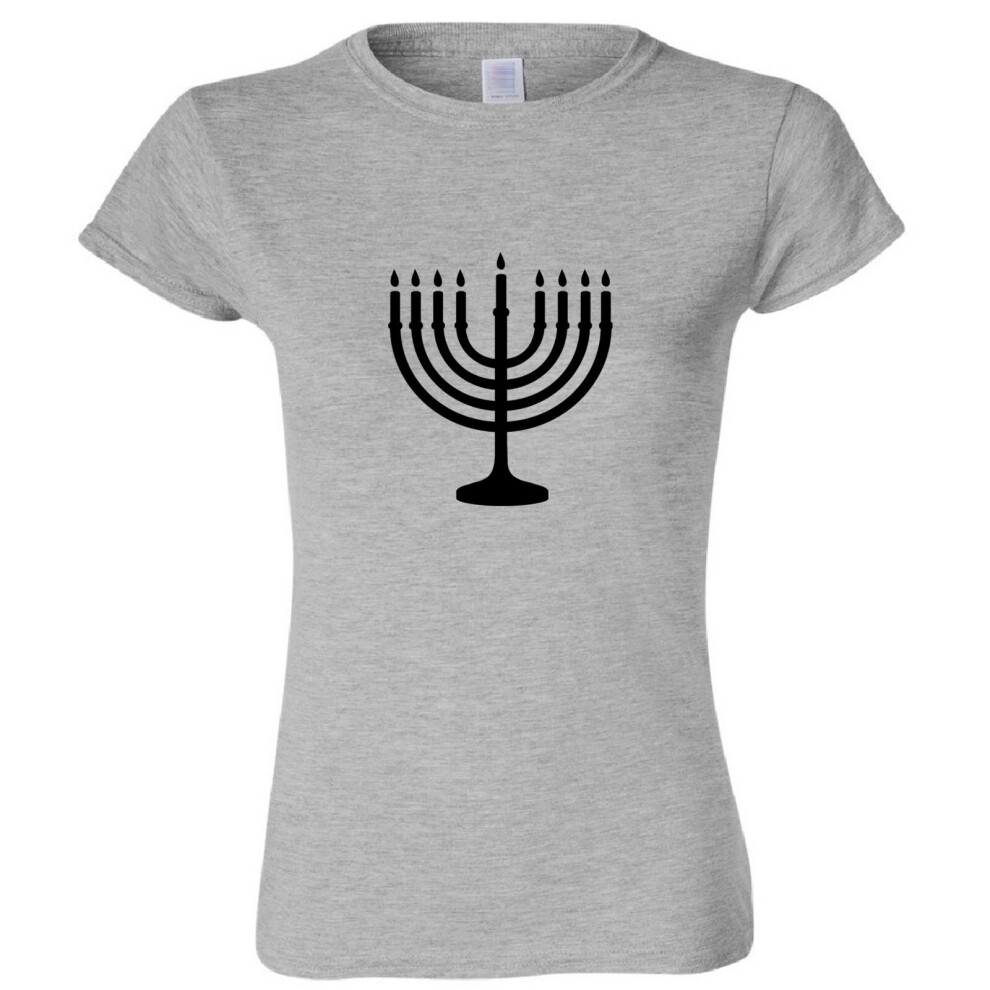 (Sport Grey, XL) Jewish Judism Festival Celebration Hanukkah Ladies Women T Shirt Tee Top Logo