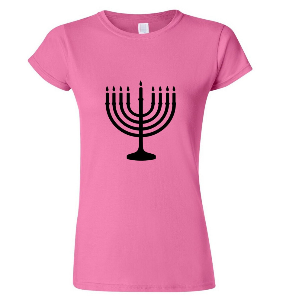 (Pink, XL) Jewish Judism Festival Celebration Hanukkah Ladies Women T Shirt Tee Top Logo