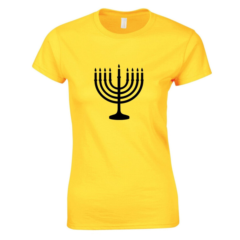 (Yellow, L) Jewish Judism Festival Celebration Hanukkah Ladies Women T Shirt Tee Top Logo