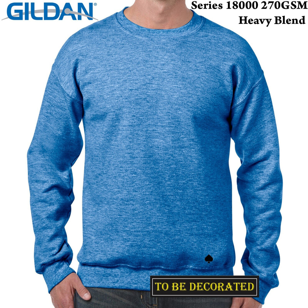 (L) Gildan Heather Sport Royal Heavy Sweat Sweater Jumper Sweatshirt Men