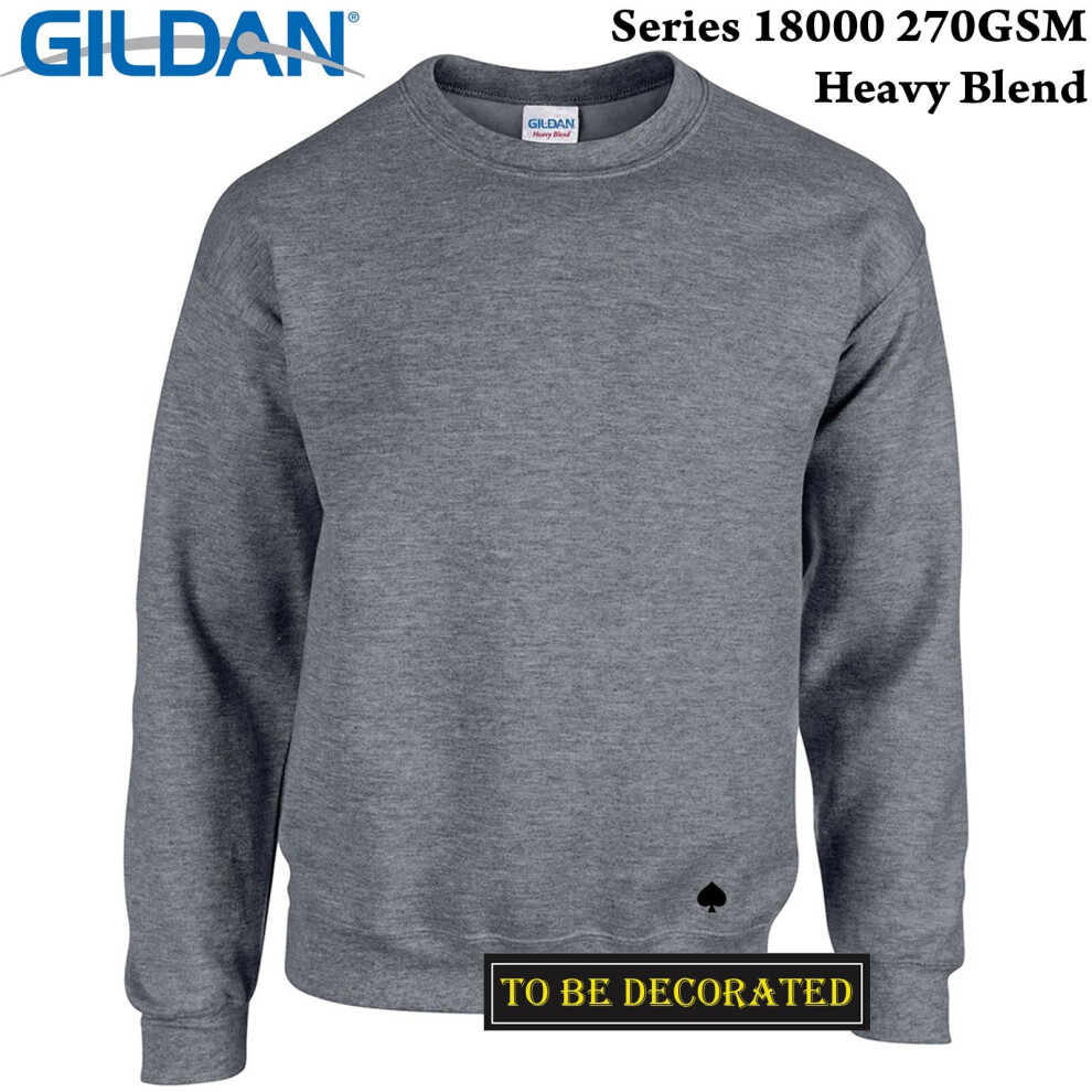 (M) Gildan Dark Heather Heavy Blend Sweater Jumper Sweatshirt Mens S-XXL