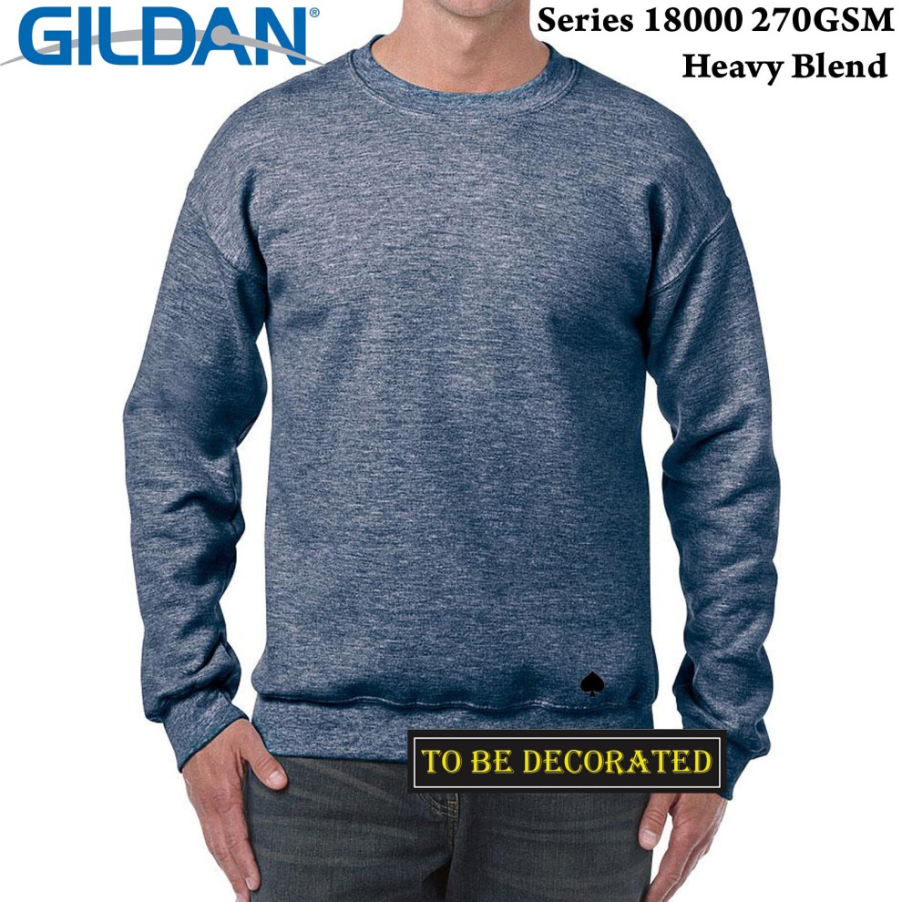 (S) Gildan Heather Sport Dark Navy Heavy Sweater Jumper Sweatshirt Mens