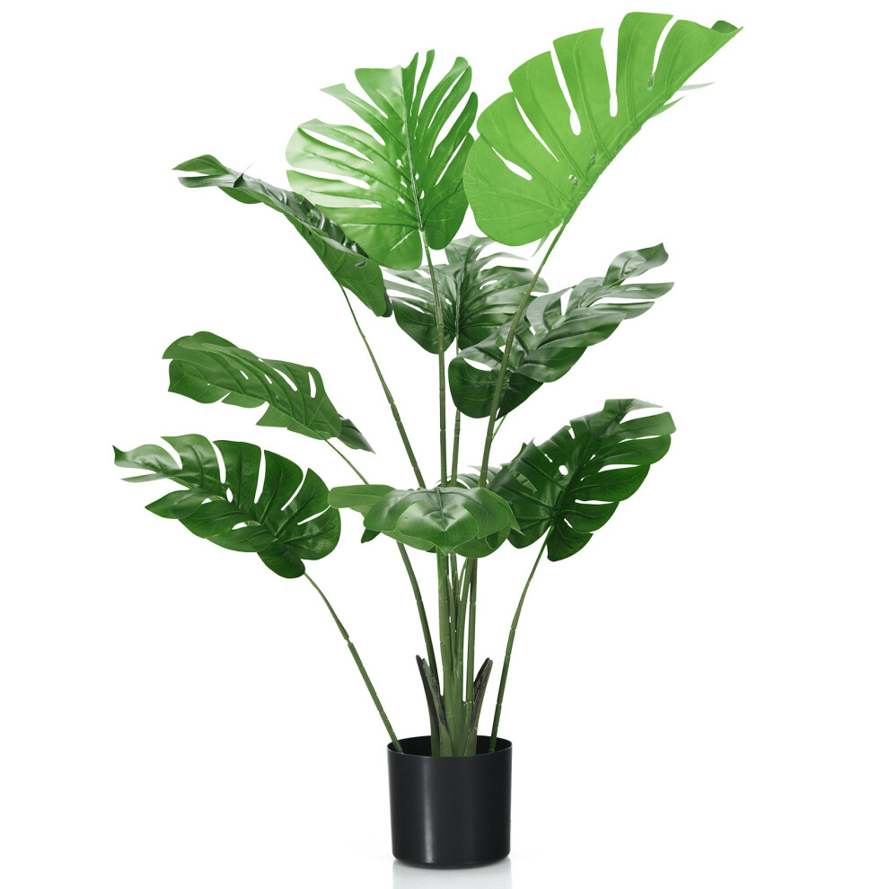 Costway 120Cm Artificial Monstera Deliciosa Tree With 10 Leaves - Realistic, Low-Maintenance Indoor Decor Green