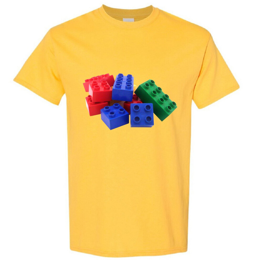 (Yellow, 3XL) Colourful Lego Building Blocks Brick Fun Toys Retro Men T Shirt Tee Top