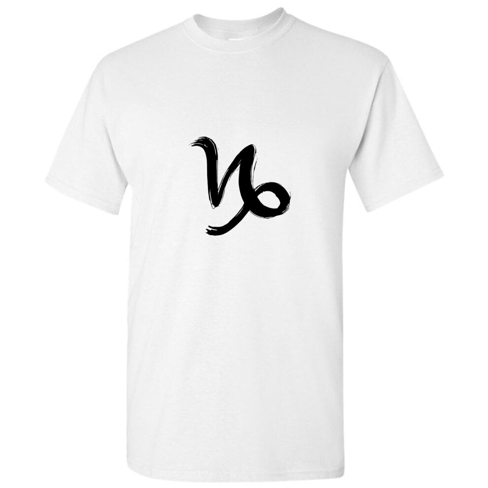 (White, L) Capricorn Sign Zodiac Horoscope Astrological Symbol Men T Shirt Tee Top