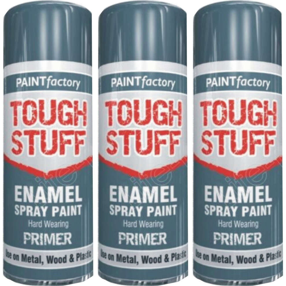 3 x 400ml Tough Stuff Enamel Grey Primer Spray Paint Wood Metal DIY