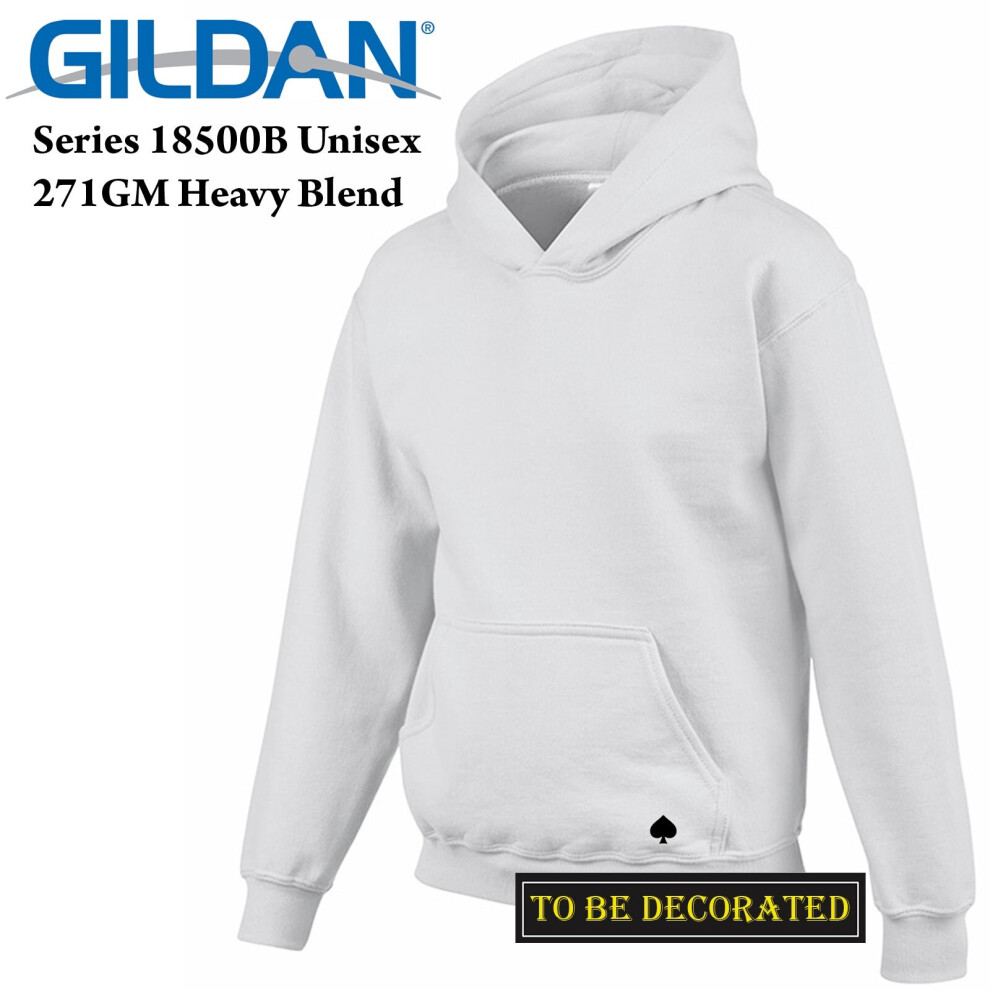 (XS) Gildan White Hoodie Heavy Blend Hooded Sweater Boy Girl Youth Kids