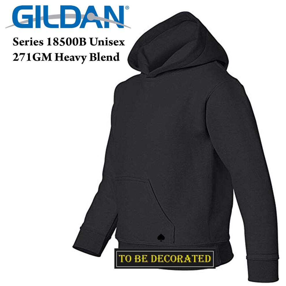 (XS) Gildan Black Hoodie Heavy Blend Hooded Sweater Boy Girl Youth Kids