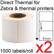 (2) Direct thermal labels roll 61x49mm 1000/roll shipping tags for Zebra printer Fastway EParcel Startrack